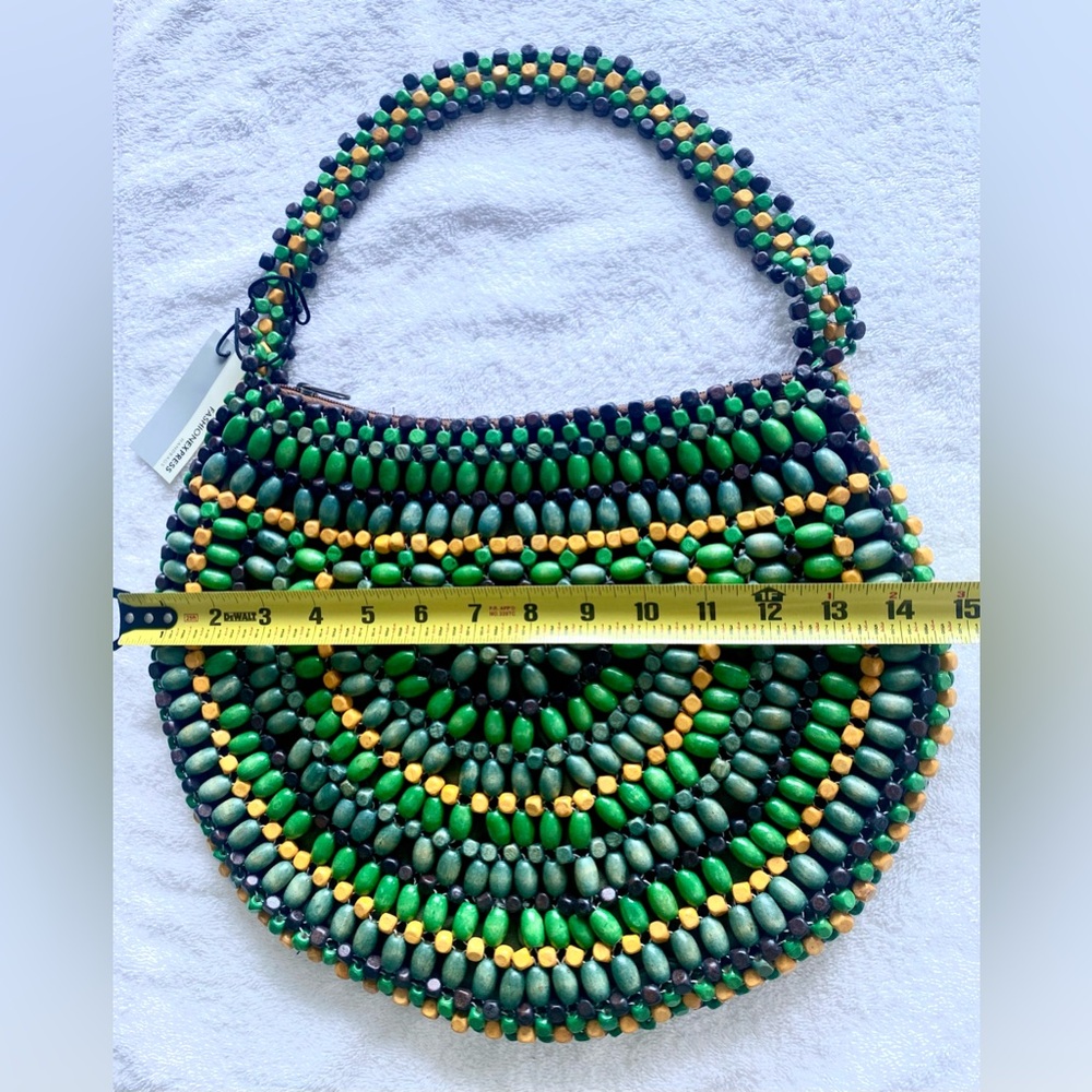 🎁‎ NWT Handcrafted Vintage Boho Multicolor Beaded Green and Yellow Shoulder Bag - Picture 3 of 6